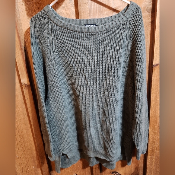 Express Oversized Sweater Green Knit Size Small - Picture 3 of 4